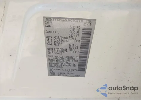 2013 Infiniti Jx35 from USA, damaged, VIN 5N1AL0MN3DC335075